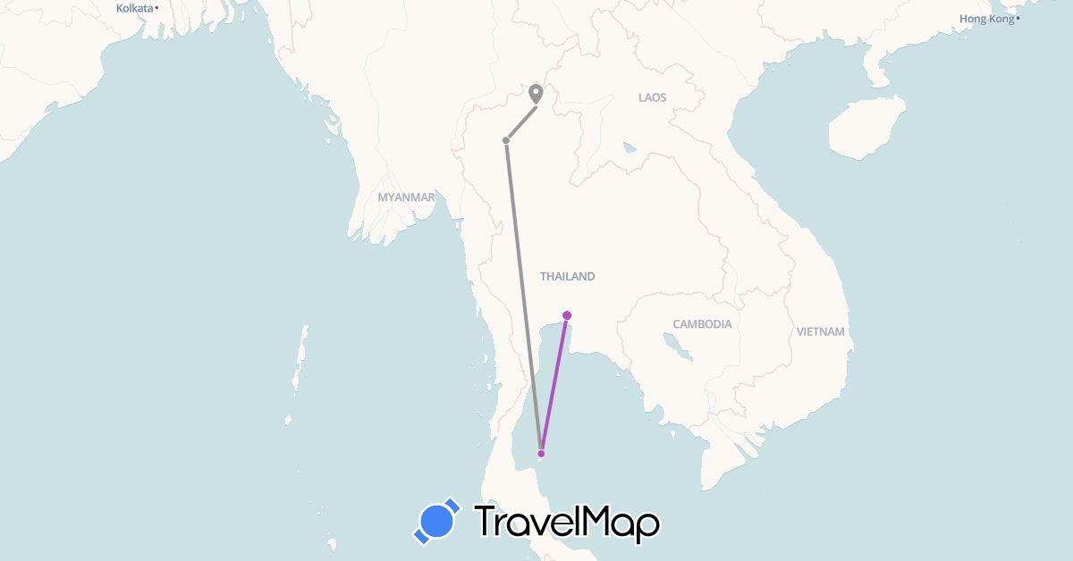 TravelMap itinerary: driving, plane, train in Thailand (Asia)